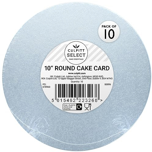 Culpitt Select 10 (25.5cm) Round Cake Cards - 10 Pack | 3mm Double-Thick, Silver Foil Finish, Fits 8 Sponge, Lightweight Yet Strong