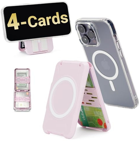 PROfezzion Porte-Cartes avec MagSafe, Double Face Magnétique Portefeuille Coque Rigide Wallet pour iPhone 17 16 15 14 13 Pro Max Coque MagSafe & Tous Les Téléphones, Blocage RFID, Maintien 4 Cartes