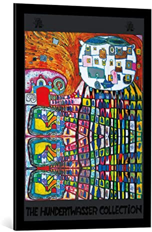 kunst für alle Bild mit Bilder-Rahmen: Friedensreich Hundertwasser Hauskatze - dekorativer Kunstdruck, hochwertig gerahmt, 59x84 cm, Schwarz matt