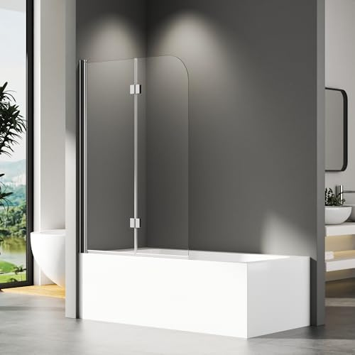 Duschwand für Badewanne 120x140cm, Duschwand 2-teilig Badewannenaufsatz 2-teilig Faltbar Duschabtrennung Badewanne mit 6mm NANO ESG-Glas