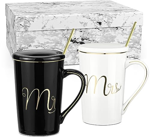 Mr & Mrs - Set di tazze da caffè per coppia di sposi, in ceramica, per matrimonio, fidanzamento, matrimonio, matrimonio, matrimonio, anniversario, San Valentino
