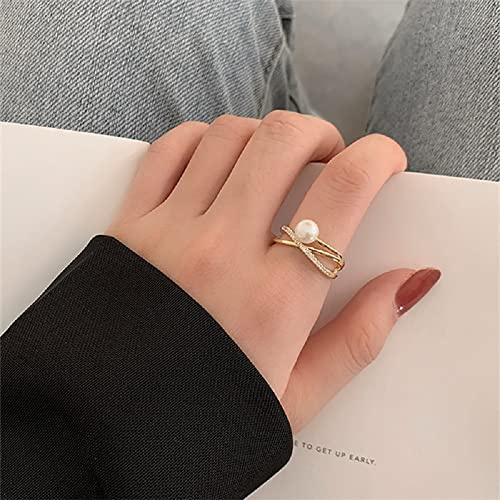 CUSIOALQQ 18 Karat vergoldeter kubischer Zirkonia, gedrehter Perlenring, Heiligenschein, Verlobungsring, Zirkonia, Statement, Versprechen, weiblich, offener verstellbarer Ring, weißer