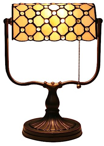 Uziqueif Tischlampe Grün, Tiffany Tischlampe, Schreibtischlampe Retro, Lampenschirm Aus Glas, Bürotischlampe, Nachttischlampe Für Schlafzimme,E