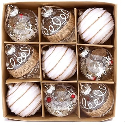 9er Set edle XXL Befüllte Weihnachtskugeln Ø 8cm Champagner-Farbe Weihnachtsbaum Kugeln Christbaumkugeln Weihnachts-Deko Christbaum-Schmuck (Variante 1)
