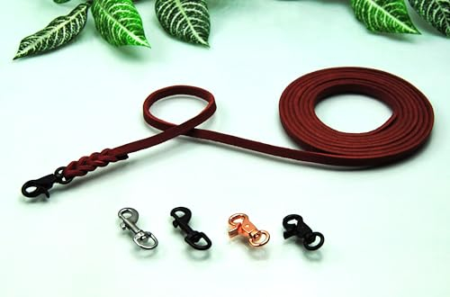 Petite Fettleder Leine geflochten 8mm x 8m ohne Schlaufe Rot Schleppleine Fährtenleine Welpenleine (Karabiner: Schere (Schwarz))