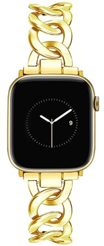 JR.DM Metall Band Gold Kompatibel mit Apple Watch Armband 38mm 40mm 41mm 42mm 44mm 45mm 49mm, Einkettiges Elegant Herren Damen Metallarmband Ersatz für iWatch Serie 9/8/7/6/5/4/3/2/1/SE/ Ultra