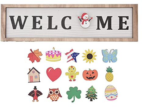 Austauschbares Willkommensschild Für Die Haustür, Willkommensschild, Einweihungsgeschenke, Neues Zuhause, Haustürdekoration Mit 16 Symbolen, Türdekorationen Für Halloween, Weihnachten, Herbst, Winter,