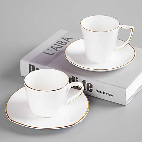 Espressotassen Kaffeetasse und Untertasse mit großem Fassungsvermögen, Goldrand, kreatives Design, Nachmittagsteetassen, leichtes Luxus-Trinkgeschirr Espresso Tassen (Color : Style M, Size : 200-300