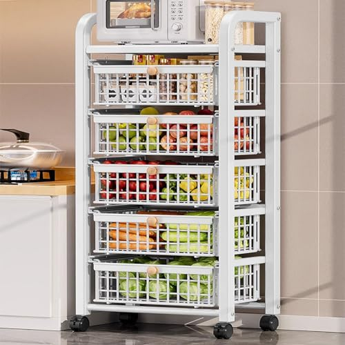 EMYJAY Carro De Cocina Estante, Frutero Giratorio Frutero Apilable y Práctico con Ruedas Soporte Rodante