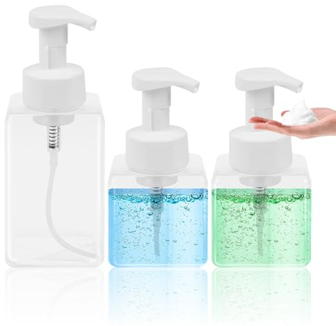 REAQUE 3 distributori di sapone (250 ml + 450 ml) dispenser di sapone in schiuma, dispenser trasparente per schiuma di sapone, design antigoccia, per cucina e bagno, JKH-003-JP