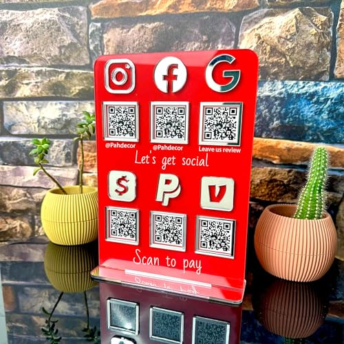 Pahdecor Multi-Scial-Media-Schild, benutzerdefiniertes QR-Code-Schild, personalisiertes Business-Scan to Pay-Plakette, Zahlungsschild, Instagram, Facebook, Zelle, Venmo, Cashapp-Logo, Schilder für