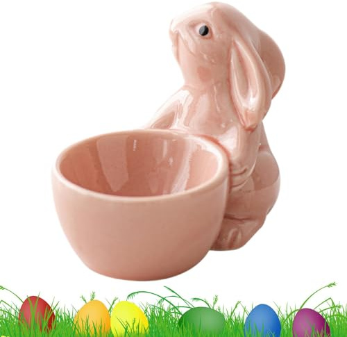 Generic Hueveras de cerámica, hueveras de conejo de Pascua, soporte duro y , soporte decorativo para hueveras para decoración de Pascua, utensilios de cocina (rosa)