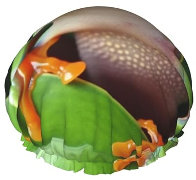 Duschhaube für Damen, niedlicher Frosch, Duschhaube, wiederverwendbar, wasserdicht, waschbar, elastisches Band, Badehaarmütze, doppellagig, Badekappen für Männer, Frauen, Damen, Spa-Salon