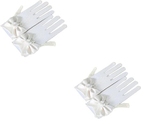 LIFKOME 2stücke Kurze Weiße Handschuhe Aus Spitze Für Mädchen Elegante Blumenmädchen-handschuhe Für Hochzeiten Taufen Partys Und Besondere Anlässe Mit Floralen Details Und Schleife