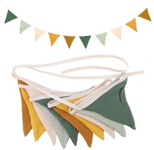 Fabric Bunting Banner 2.8m, 10 PCS Baby Bunting for Nursery, Made of Cotton, Garland Bunting Children's Room, Colorful Cotton Bunting Banner for Nursery, Bedroom, Baby Shower Decor(Morandi Green)