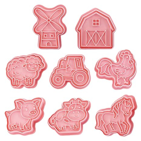 WUFGWBD Set of 8 Farm Animal Cookie Molds, Pink, 60g, 15cm x 20cm x 1cm