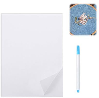 Non-tissé à broder soluble dans l'eau - Autocollant - Format A4 - Soluble dans l'eau - Avec stylo - Film à broder pour dessin, découper en différentes tailles - Pour imprimante et broderie à la main