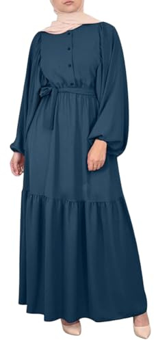 Amxleh Muslimisches Maxikleid Damen Kleid Lose Gebetskleidung mit Gürtel Türkisch Lang Kleider Set Islamische Abaya Traditionellerkleidung für Frauen, Abendkleid