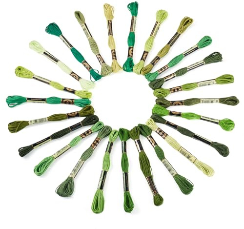 Cheriswelry Stickgarne, 24 Bündel, 8 m, Farbverlauf, Freundschaftsarmband, Garnspulen, Kreuzstichprojekt zum Stricken, Basteln, Nähzubehör, Grün