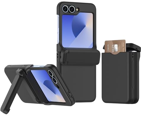 Asuwish Phone Case for Samsung Galaxy Z Flip 6 5G 2024 Cover and Accessories Card Holder Slot Stand Kickstand Cell Silicone Slim Hybrid Dual Layer Protective ZFlip6 Z6 G Flip6 6Z Women Men Black