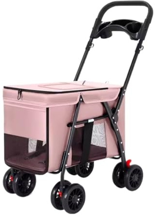Bärbar Hundvagn Kattvagn Hopfällbar Husdjursvagn Med 4 Hjul Bärbar Hundvagn Med Mugghållare Kattvagn För Medelstora Hundar Katter Husdjursvagn med Hjul(Pink)