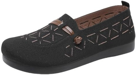 Black Women Size 8 Summer and Autumn New Mesh Breathable Flying Woven Orthopedic Single Shoes Light and Comfortable Not Tired Soft Flat Casual Shoes Soft Ballet Pumps (Black, 5)