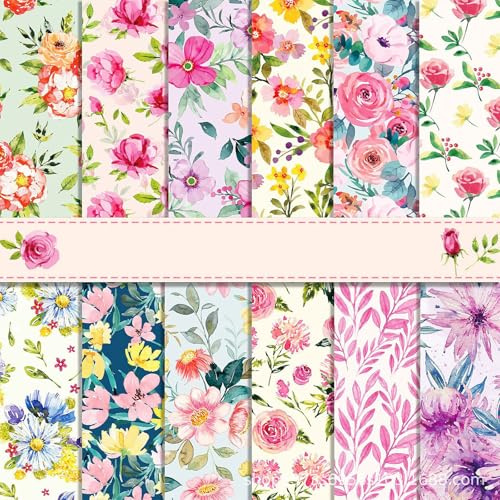 Florales Muster Scrapbook Papier, 30x30cm 24 Blatt/12 Designs Bastelpapier | Doppelseitiges Bastelpapier, Decoupage Papier Block für DIY Alben Bullet Journals Süße Geschenke (Blume)