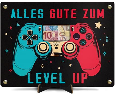 Luckeey Geldgeschenke Geburtstag Gam XL aus Holz inkl. Ständer, Coole Zocker Geschenke Junge Teenager, Geschenkverpackung Geldgeschenk Geburtstag Gaming Deko, Geldkarte
