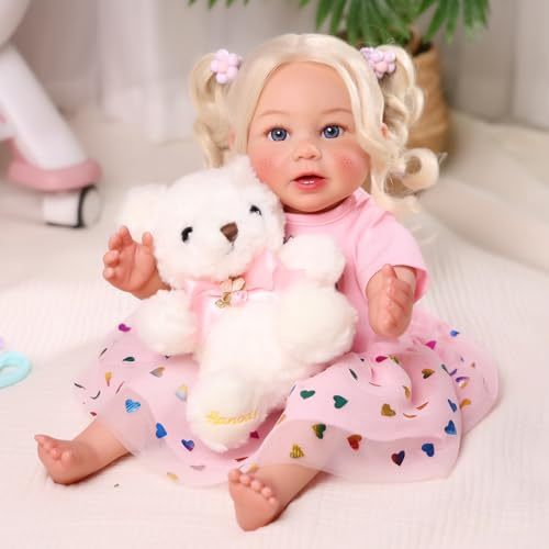 BABESIDE Reborn-Babypuppe 50 cm Realistische Babypuppe Lebensechte Neugeborenen-Puppe Wie EIN echtes Baby mit blauen Augen und blondem Haar
