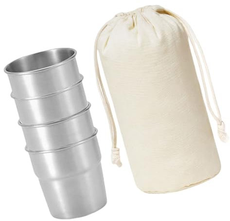Lot de 4 tasses à bière 300 ml empilables en acier inoxydable pour le camping, la vaisselle, le thé, le café, le lait, la bière