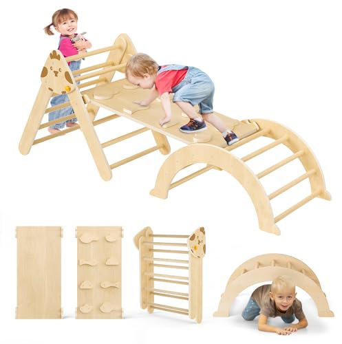 MINENICE Struttura per arrampicarsi sui Bambini Triangolo da Arrampicata per Bambini Piccoli, Set da Arrampicata per Interni per Bambini Piccoli (Nuovo Set di Tre Pezzi per Arrampicata - Log)