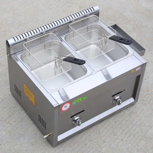 Commercial Countertop Gas Deep Fat Fryer,with Basket and Lid Stainless Steel Large Capacity Propane,for French Fries Home (9l+9l+9l) (9l+9l)
