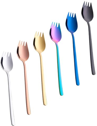 MUELODSIC 6 pièces Lot Fourchettes Cuillères Acier Inoxydable pour Dessert Fruits et Salades Ustensiles Réutilisables Polyvalents