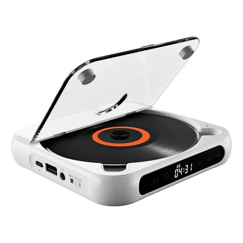 Lettore CD portatile compatibile con Bluetooth, nuovo lettore di dischi in vinile vintage wireless 2025, altoparlanti Hi-Fi integrati, cuffie, schermo LCD, supporta CD/AUX/USB e modalità di