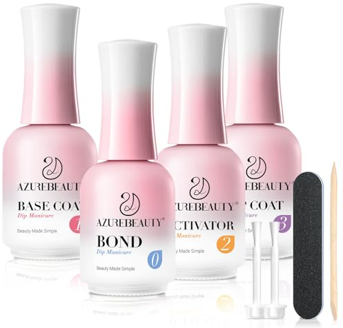 AZUREBEAUTY Dip Powder Liquid Set - 8Pcs 15ml/0.5oz Upgraded Bond, Base Coat, Activator & Top Coat | DIY Home Salon Necessary Tools