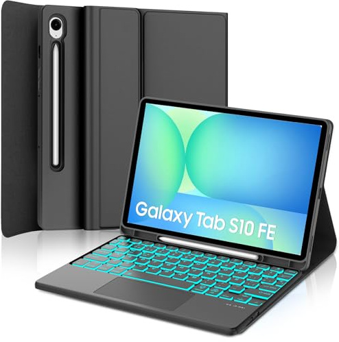 Teclado con Touchpad para Samsung Tab S10 FE 10.9 2025/S9 FE 10.9 2023 | Funda Galaxy Tab S10 FE con Español Ñ Bluetooth Teclado Retroiluminado con Trackpad para Tablet Samsung S10 FE/S9 FE, Negro