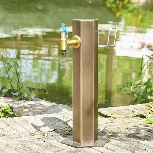 Fuente de jardín al aire libre, columna de agua resistente a las heladas, grifo de manguera flexible con soporte de pistola de pulverización (azul, 50 cm), perfecto para paisajismo y decoración de