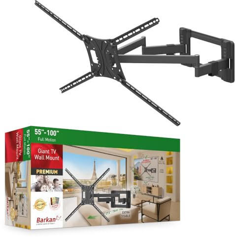 The Barkan Dual Arm Full Motion Articulating - 4 Movement TV Wall Mount, fits Flat/Curved Screens Sizes 55 to 100 inches and Weight up to 154lbs.