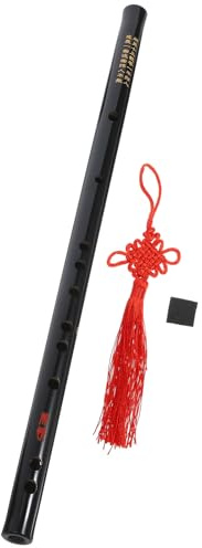 Homoyoyo Flauta Tradicional de Bambú Negra F para Principiantes Adultos, Instrumento Musical Travesera Antigua con Orificios Precisos y Borlas Decorativas para Uso Portátil