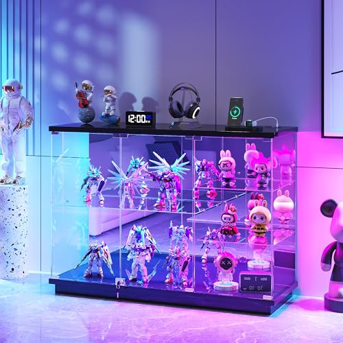 OUTDOOR DOIT 5 Niveles Vitrina - con Iluminación RGB y Sensores Inteligentes,Vitrina Cristal con USB y Type-C,Diseño de Bloqueo,Vitrinas 47.2para Colección y Piezas de Lego Dormitorio,Negro