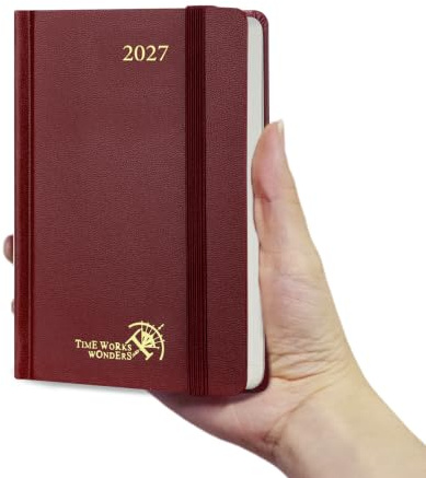 POPRUN Tagesplaner 2027 Kalender A6, 1 Tag 1 Seite Hardcover Tageskalender | 12-Monate-Terminplaner(Jan.2027-Dez.2027), Tageskalender mit 80 GSM Papier, für Büro & Studium(Burgund)