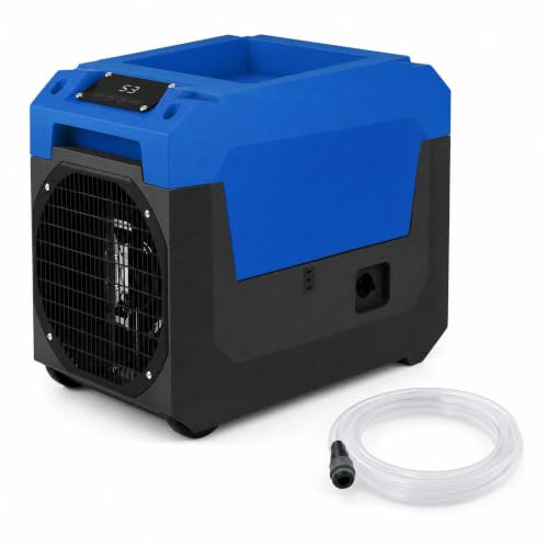 GIANTEX Déshumidificateur d'Air Commercial 66 L/J pour 167 m² avec Pompe, Dégivrage Automatique, Minuterie 24H et Roues, Deshumidificateur Portable pour Sous-sol, Chantier et Entrepôt (Bleu)