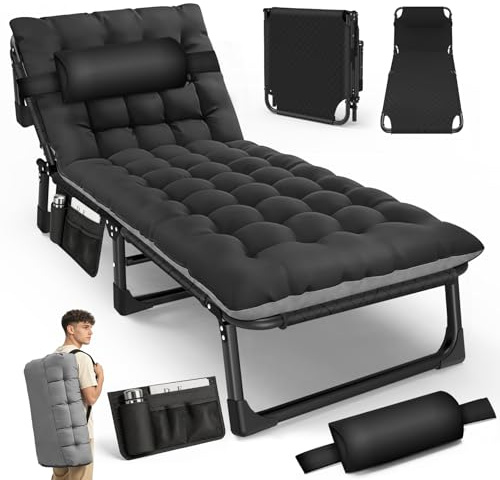 SPYLAVE Feldbett Klappbar XXL bis 230kg belastbar aus 1200D Oxford-Gewebe & stabilem Stahlgerüst, Sonnenliege für Camping inkl. Tragetasche, Nackenkissen, Seitentasche & Getränkehalter (Schwarz)