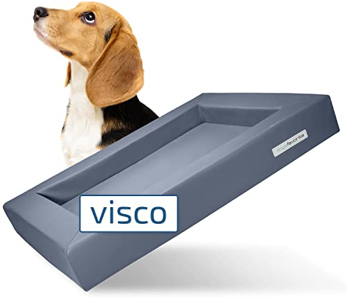 dogsfavorite Hunde-Bett mit Visco-Kissen - waschbares Hundekörbchen - hochwertiges Hundesofa - gelenkschonendes Hundekissen - robuste Hundematte - Gr. L 110 x 90cm - grau