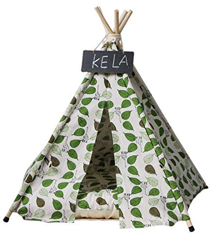 Guajave Haustier Tipi Hund Katzen Kaninchen Bett Leinen Tragbar Haustier Zelte Häuser mit Kissen - Grün, 60cm×60cm×70cm