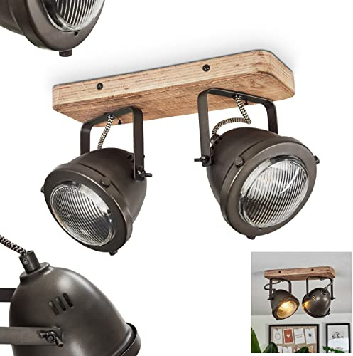 HOFSTEIN Deckenleuchte Glostrup, verstellbare Deckenlampe aus Metall/Holz in Braun/Naturfarben, moderne Leuchte im Industrial/Retro/Vintage-Design, 2xGU10, Esszimmmer, Schlafzimmer, Wohnzimmer, Küche