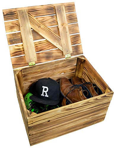 Kistenkolli Altes Land Obstkiste Holztruhe geflammt oder Natur mit Deckel 48 x 36 x 27cm Holzkiste mit Deckel Schatztruhe Aufbewahrungskiste (Geflammt, 1)