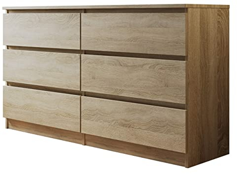 Kommode mit 6 Schubladen Malwa M6 140, Diele, Flur, Highboard, Mehrzweckschrank, Sideboard, Wohnzimmer (Sonoma)