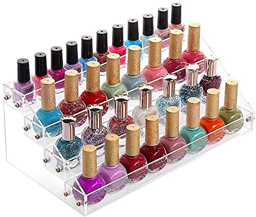 4 Tiers Nail Polish Organizer, Acrylic Nail Polish Makeup Organiser Stand Rack, Desk Top Display Cosmetic Make up Organiser Storage Container for Essential Oils Perfume, 12.2x7.1x5.5inch