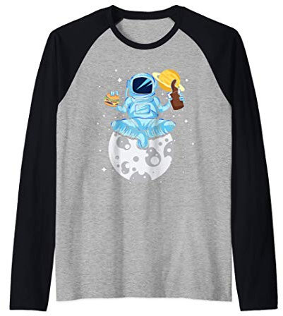 Astronaut Eating Burger Drinking Hot Cocoa Hamburger Manche Raglan